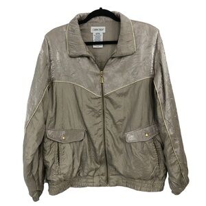 Vintage CABIN CREEK 80's 90's Gold Brown Zip Windbreaker Metallic Jacket Sz L